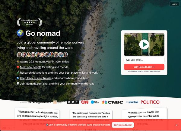 Screenshot of the Nomads app sign-up screen with a message indicating no phone number is linked to the account and options to add a phone or use a different account.