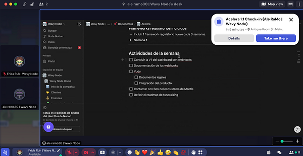 The image displays a digital workspace interface for a weekly check-in task within the Wavy Node application.