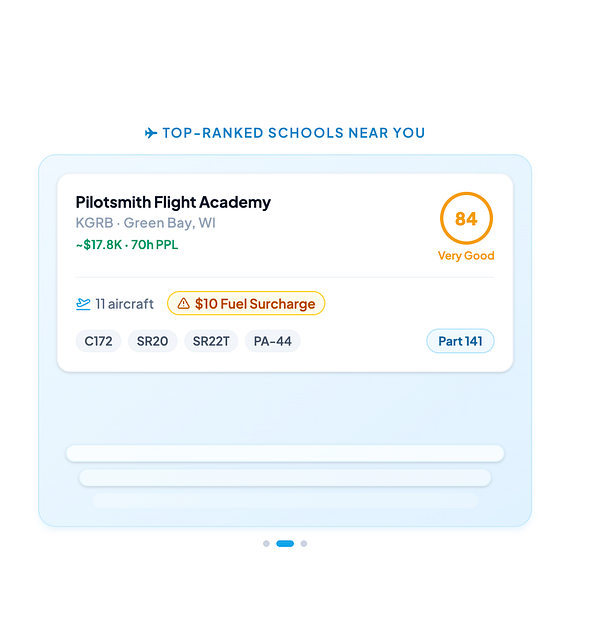 Animated hero section featuring multiple dynamic elements including text, images, and a flight school registration callout.