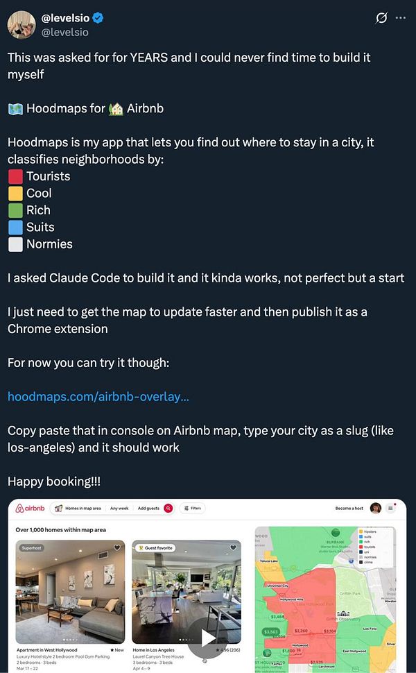 Screenshot of a JavaScript code snippet for launching Hoodmaps Airbnb integration as a gist on GitHub.