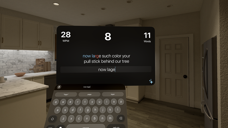 Screenshot of WPM Typing Test for Vision Pro