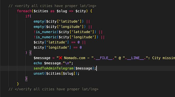 The image displays a code snippet for verifying city data in a programming context.