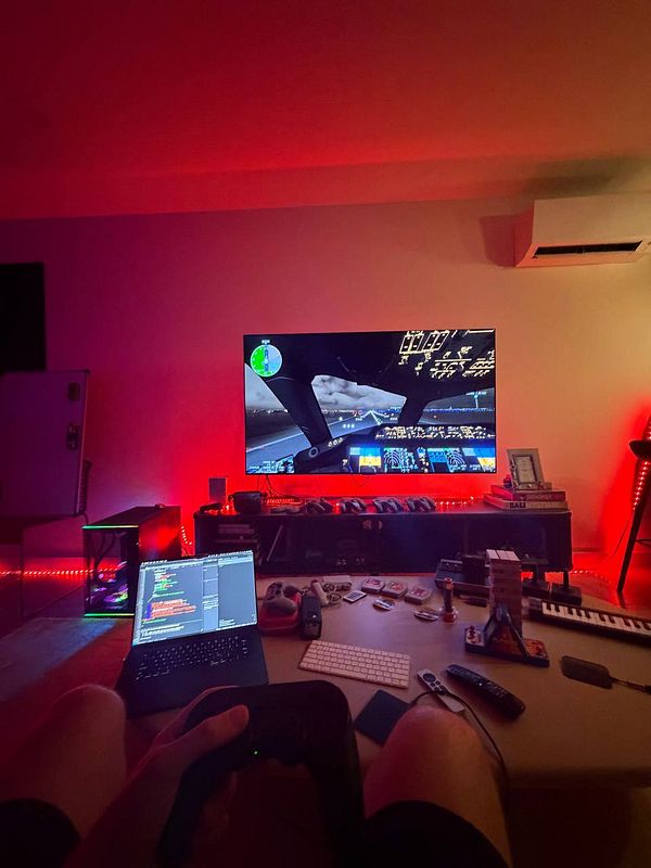 Screenshot of Microsoft Flight Simulator 2020 showing multiple airplane windows and a 3D model of a Boeing 787.