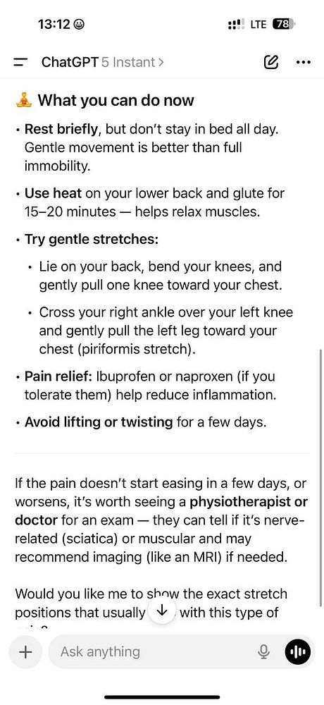 The image displays a list of recommendations for managing lower back pain.