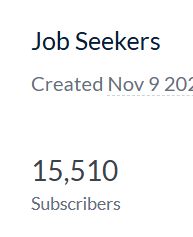 The image displays a subscriber count for a job seekers group.