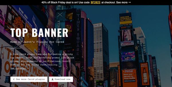 The image features a promotional webpage for a Carrd plugin called 'Top Banner'.