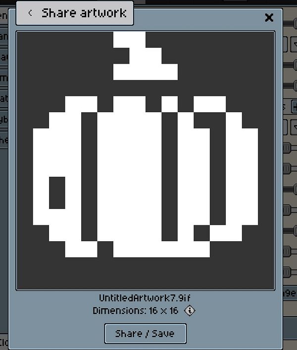 A pixel art representation of a pumpkin displayed in a digital interface.