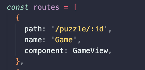 Code snippet defining routes for a puzzle game application.