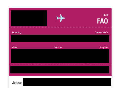 The image displays a flight boarding pass for a trip to Faro, Portugal.