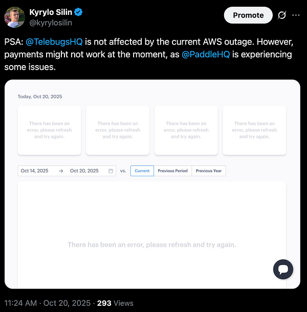 The image displays a screenshot of a dashboard indicating errors related to data retrieval.