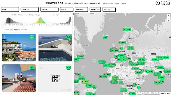 A dashboard interface displaying filters for hotel room data including year built and availability status.