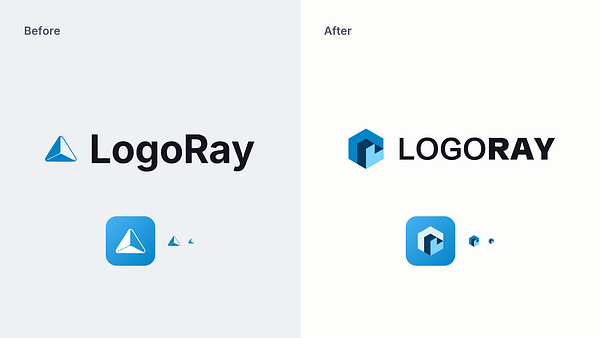 A circular blue logo with a stylized letter 'L' in the center and the text 'logoray.com' underneath in blue font.
