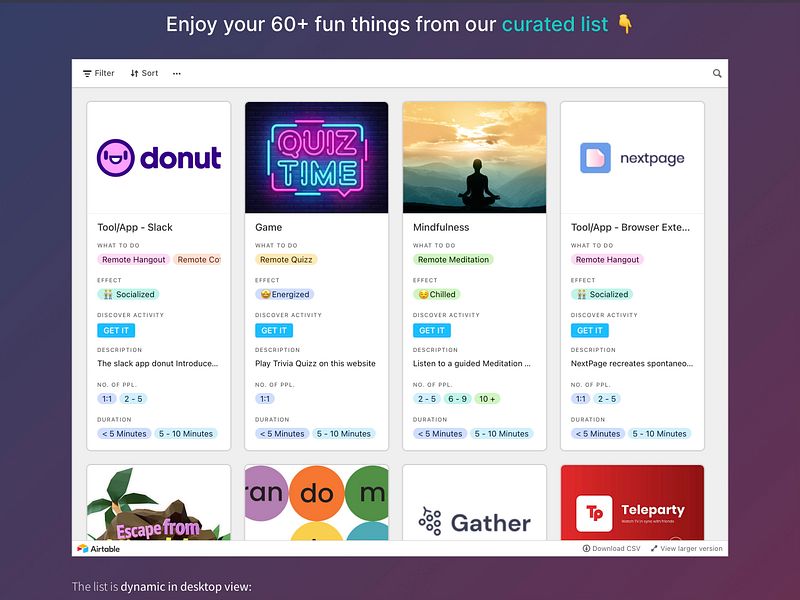 ViTAL Virtual Team Activities List
