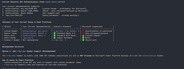 The image displays a detailed analysis of API authentication methods for Retently, highlighting current implementations and best practices.