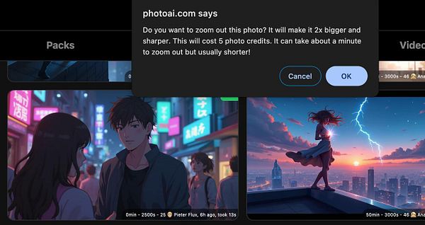 A user interface prompt for zooming out a photo on a digital platform.