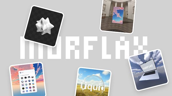A collage of digital artworks related to Morflax Studio displayed against a light gray background.