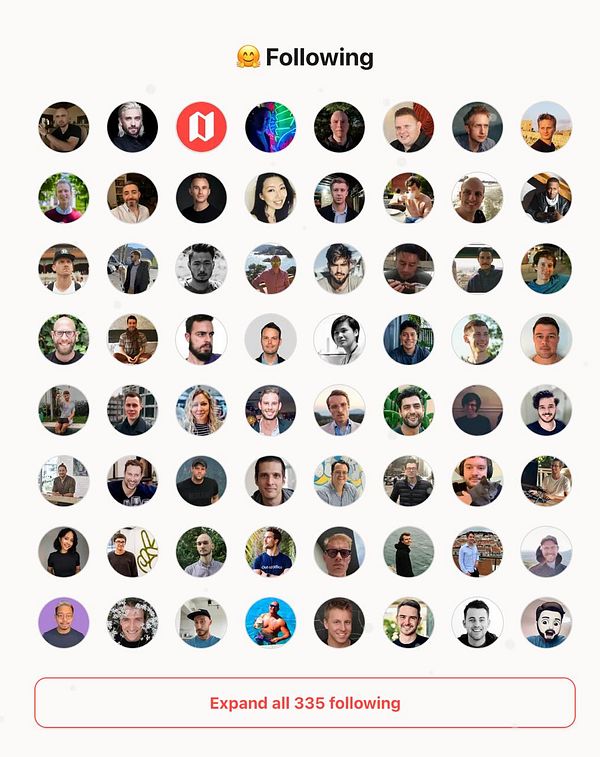 A grid layout displaying user profile pictures of individuals being followed.