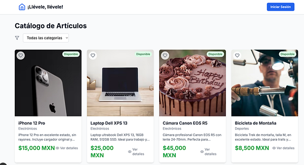 The image displays a catalog of items for sale on a website.