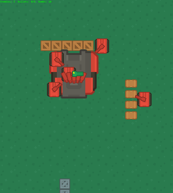 A top-down view of a battle tank game interface featuring a tank and various game elements.