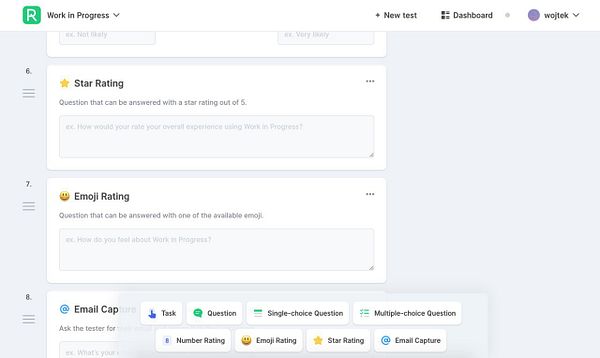The image shows a task interface with options for different types of feedback questions.