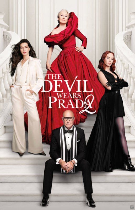 Movie poster for 'The Devil Wears Prada 2' featuring two women, one holding a fashion magazine and the other dressed stylishly with sunglasses.