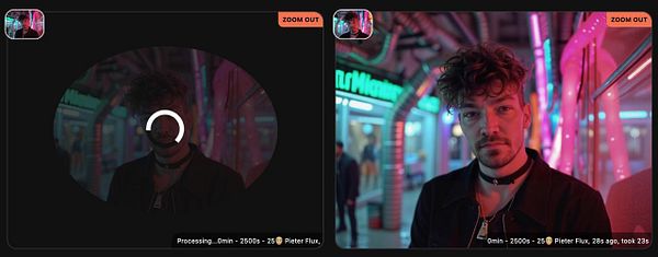 The image displays a side-by-side comparison of two processing states in a photo editing application.