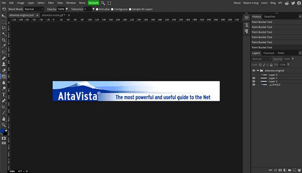 Animated GIF of the original AltaVista logo cycling through multiple frames.