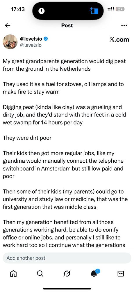 A social media post discussing generational wealth growth in Europe, specifically in the Netherlands.