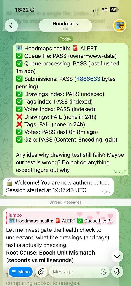 Screenshot of a terminal window displaying round trip time (RTT) statistics for multiple servers in a health check process.