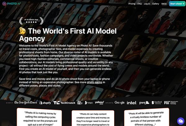 The image promotes the world's first AI model agency, highlighting its services and benefits.