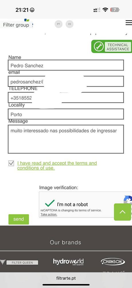 The image displays a sign-up form for a water MLM business.