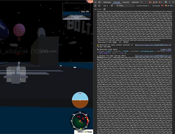 The image displays a debugging interface alongside a 3D game environment, highlighting an XSS vulnerability issue.