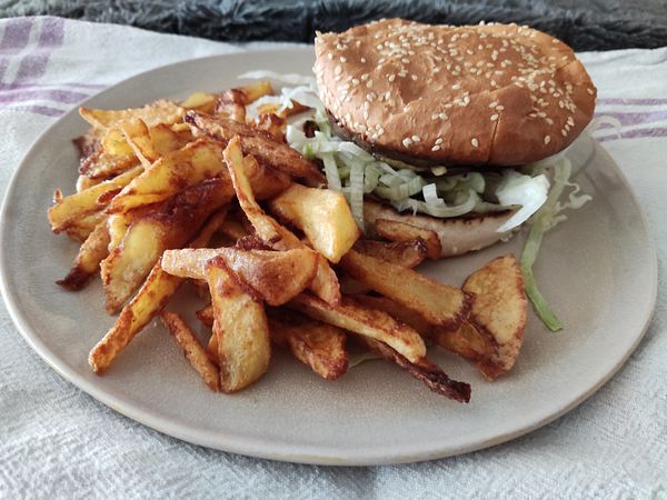 A plate of sloppy hamburgers accompanied by crispy fries.