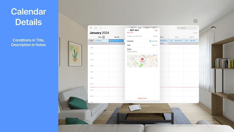 Screenshot of Weather Events - for Calendar
