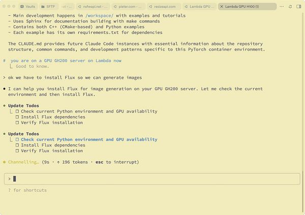 The image displays a terminal interface showing instructions for installing Flux on a GPU server.