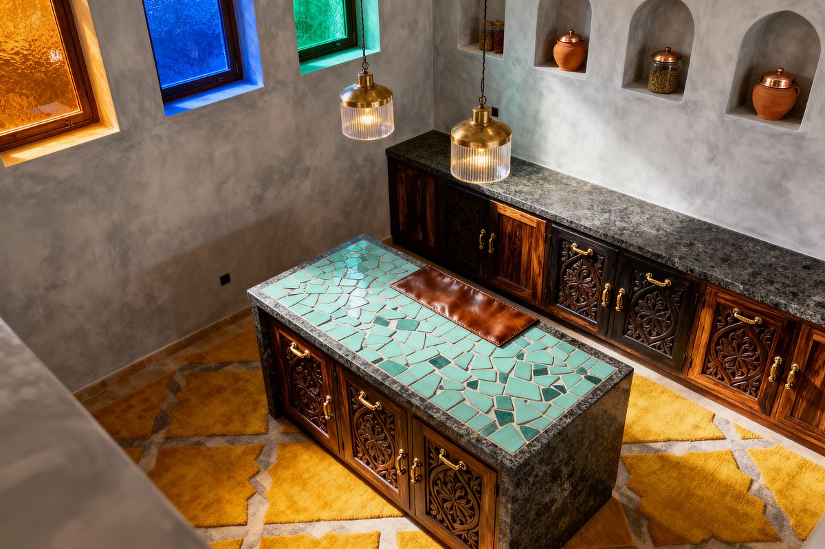 Room AI – Moroccan Kitchen with Zellige Island and Stained Glass