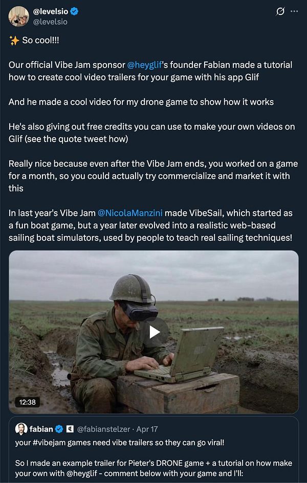 Screenshot of Glif.app interface demonstrating video creation workflow with various editing options and timeline for game-related content.