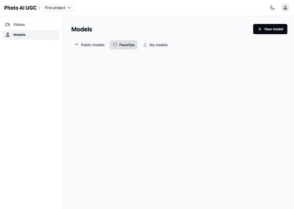 The image displays a user interface for a models page within a project management tool.