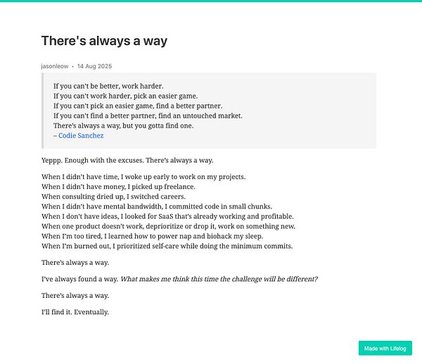 The image features a motivational post discussing perseverance and finding solutions to challenges.