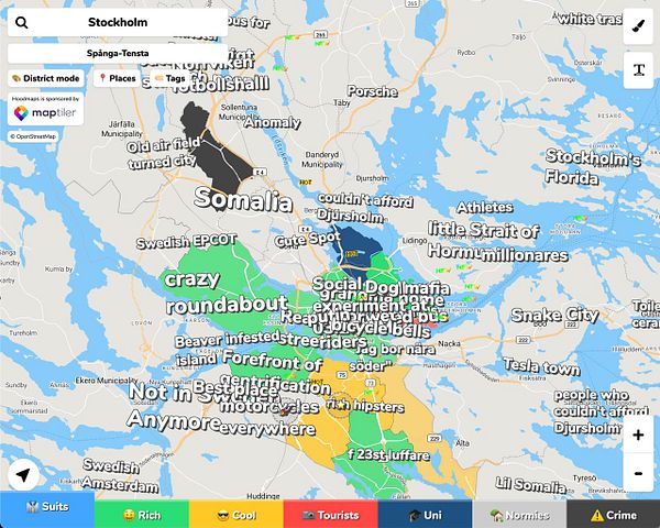 Map visualization of crime data for multiple cities with overlaid bar charts showing crime statistics.