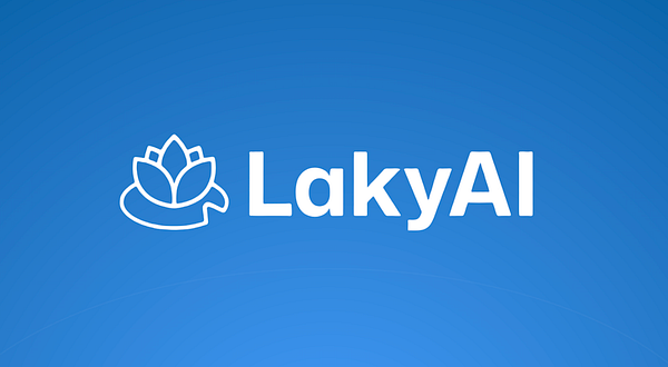 The image features the logo for LakyAI against a blue background.