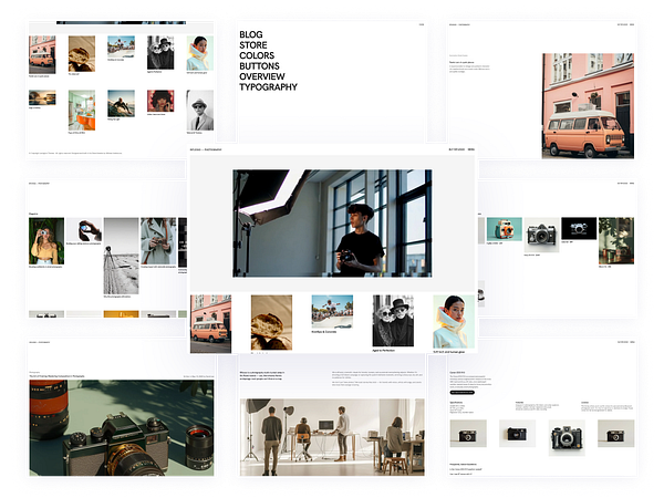 A collage of web pages showcasing the Riflesso portfolio theme designed for photographers and visual studios.