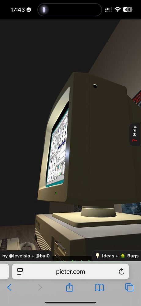 A vintage computer monitor is displayed in a dimly lit environment.