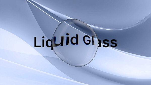 A stylized image featuring a transparent sphere overlaid on the text 'Liquid Glass'.