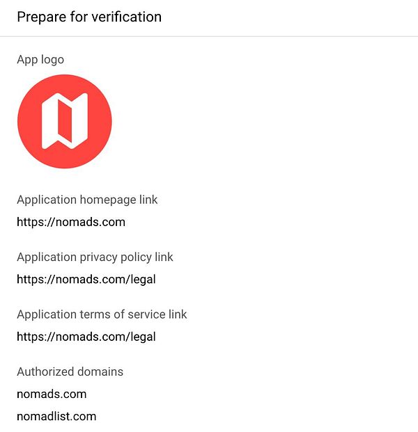 The image displays a verification preparation interface for an application related to nomads.