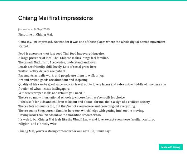 A detailed personal reflection on first impressions of Chiang Mai, Thailand.