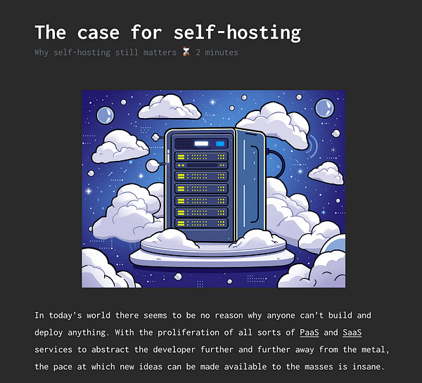 An illustration depicting the concept of self-hosting with a server surrounded by clouds.