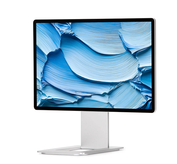 A sleek 4K portable monitor with a vibrant blue abstract display.