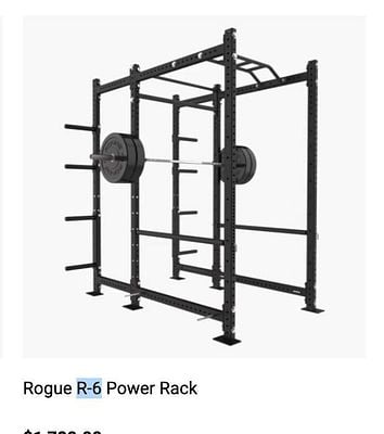 A Rogue R-6 Power Rack designed for strength training.