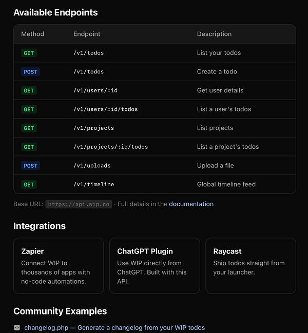 A redesigned API documentation page for a weather service showing authentication details and example requests in a clean, structured layout.